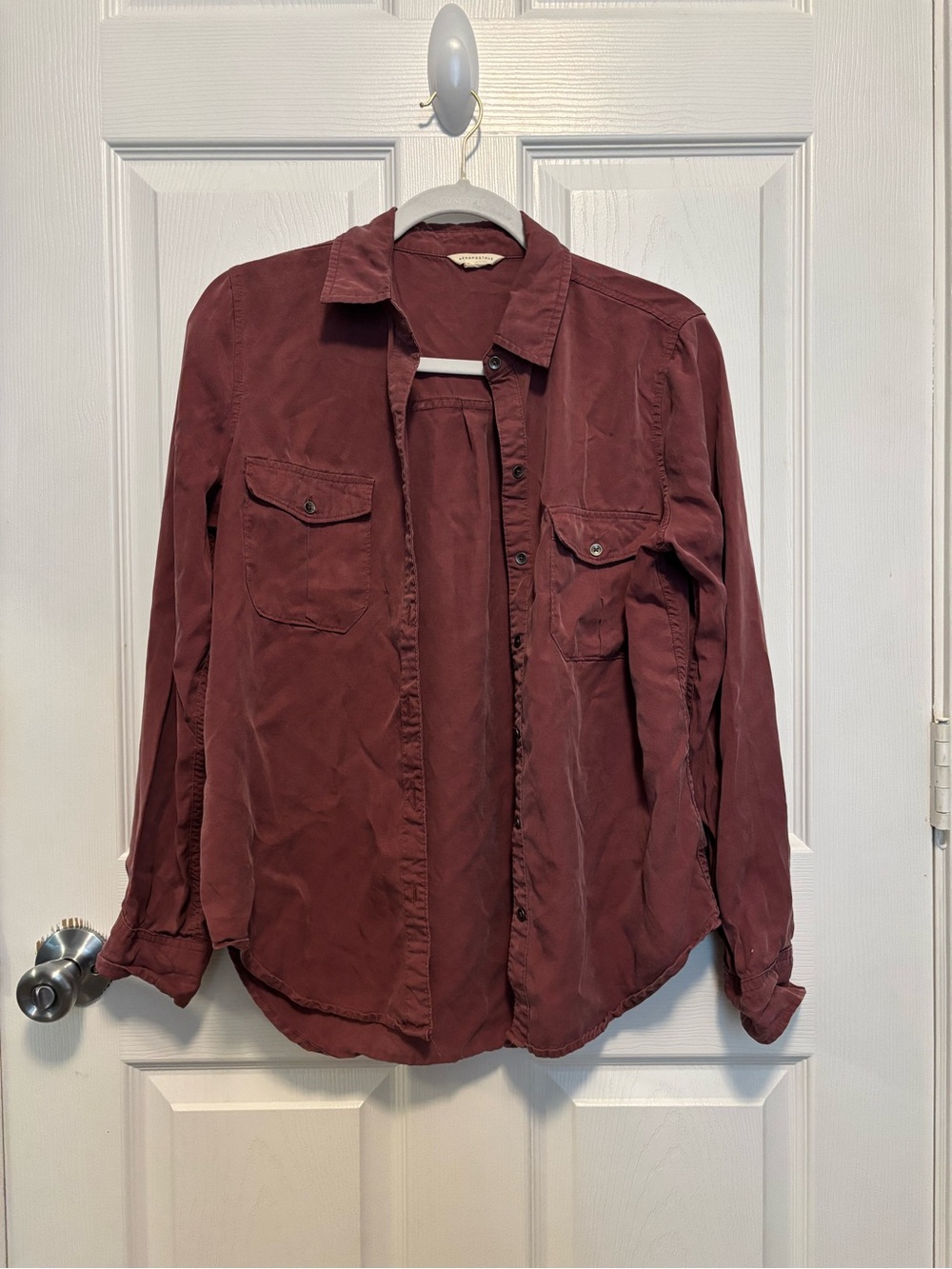 Casual Button-Up Shirt Jacket, Burgundy